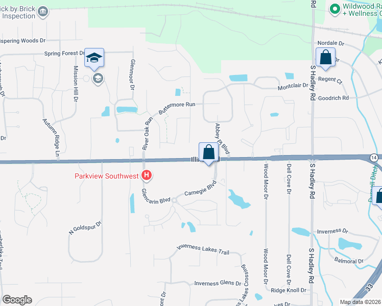 map of restaurants, bars, coffee shops, grocery stores, and more near 8010 Illinois Rd in Fort Wayne