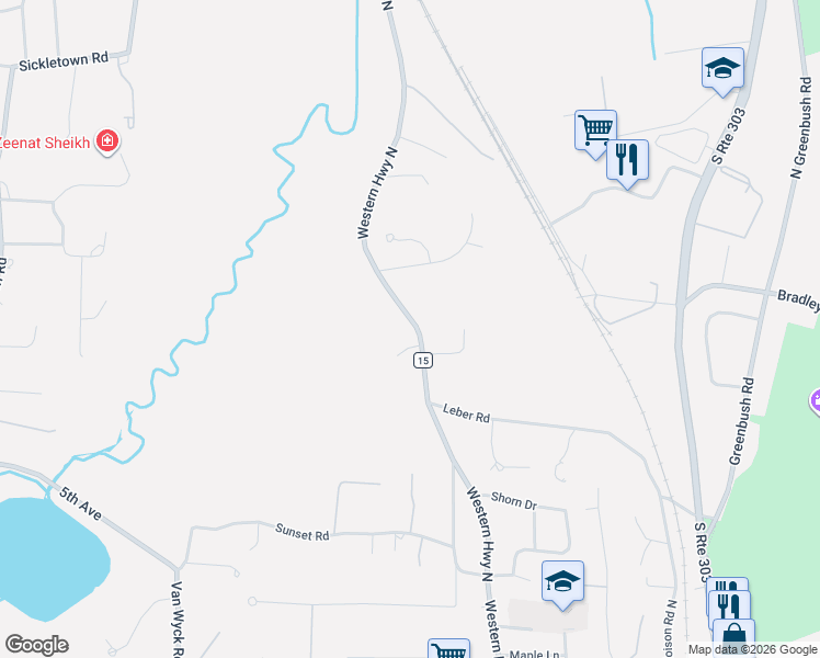 map of restaurants, bars, coffee shops, grocery stores, and more near 730 Western Highway North in Blauvelt