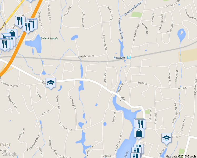 map of restaurants, bars, coffee shops, grocery stores, and more near 252 Tokeneke Road in Darien