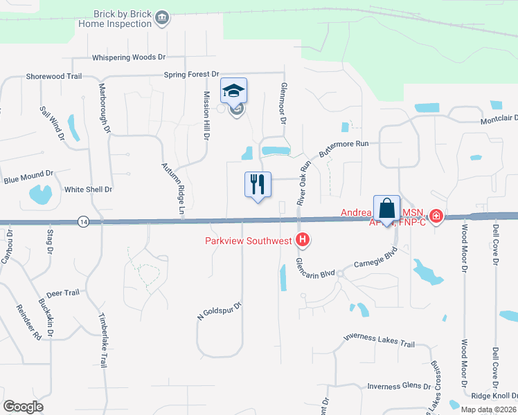 map of restaurants, bars, coffee shops, grocery stores, and more near 8506 Illinois Road in Fort Wayne