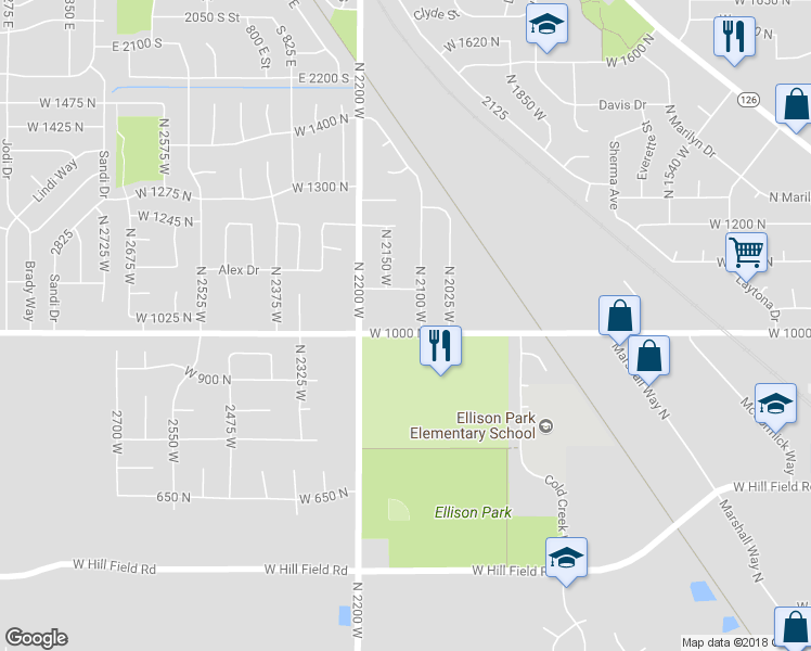 map of restaurants, bars, coffee shops, grocery stores, and more near 2114 West Gordon Avenue in Layton
