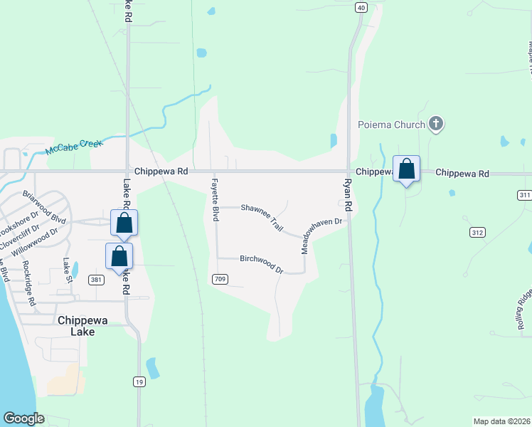 map of restaurants, bars, coffee shops, grocery stores, and more near 5558 Shawnee Trail in Chippewa Lake