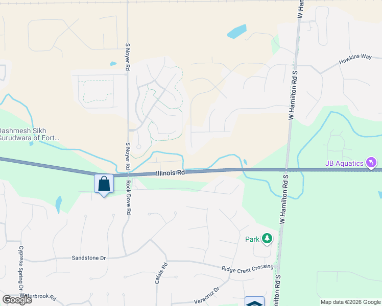 map of restaurants, bars, coffee shops, grocery stores, and more near 13100-13952 Highway 14 in Fort Wayne