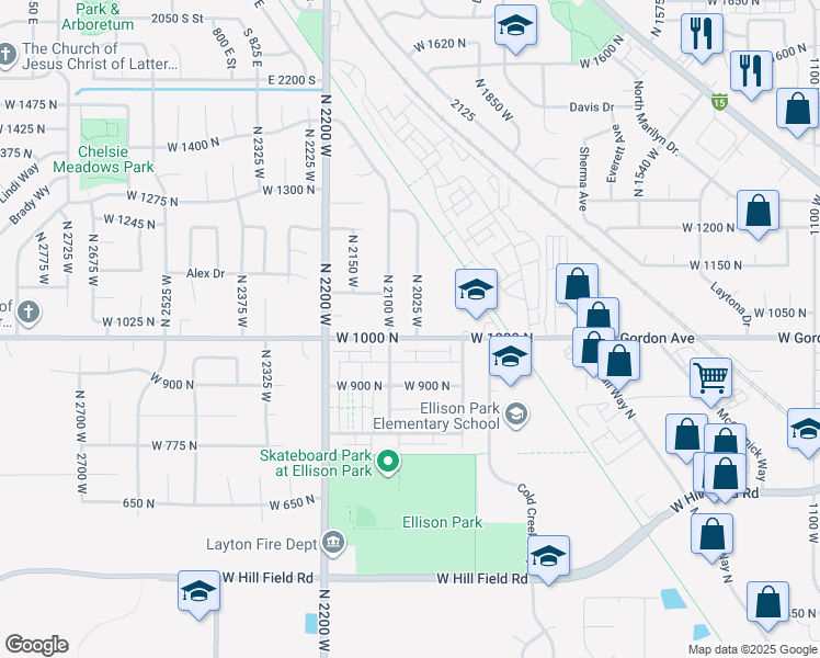 map of restaurants, bars, coffee shops, grocery stores, and more near 1015 North 2025 West in Layton