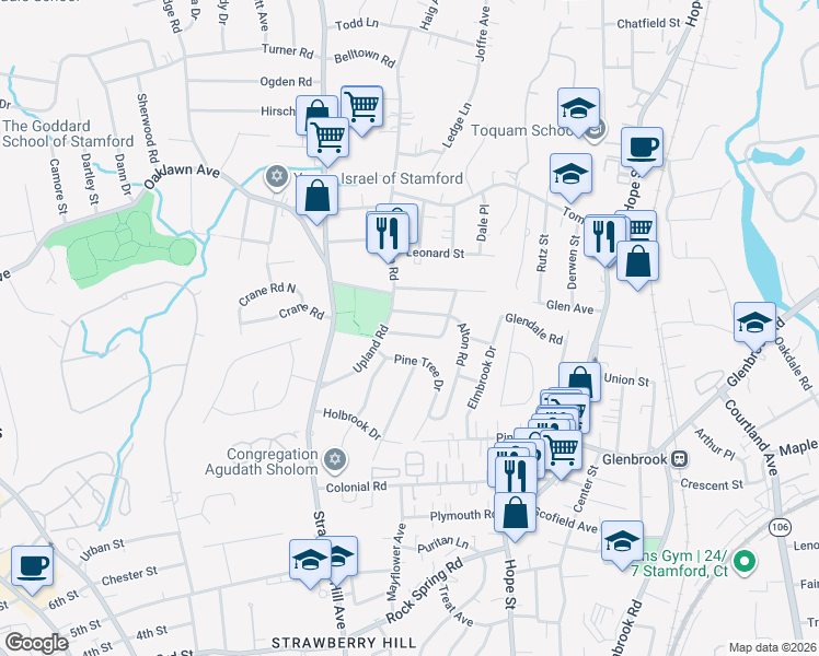 map of restaurants, bars, coffee shops, grocery stores, and more near 37 Norman Road in Stamford