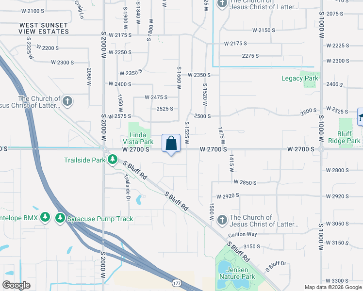 map of restaurants, bars, coffee shops, grocery stores, and more near 1642 West 2700 South in Syracuse