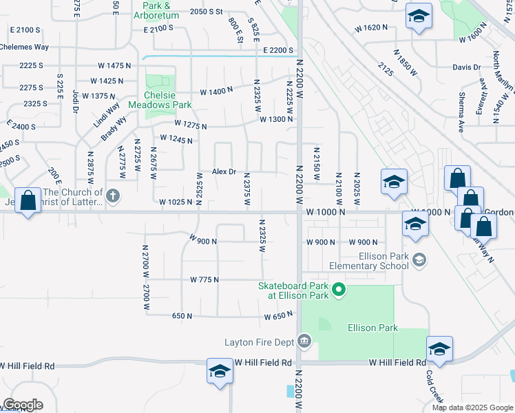 map of restaurants, bars, coffee shops, grocery stores, and more near 1015 North 2325 West in Layton