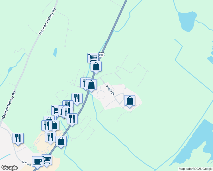 map of restaurants, bars, coffee shops, grocery stores, and more near 19 Eagle Drive in Newton