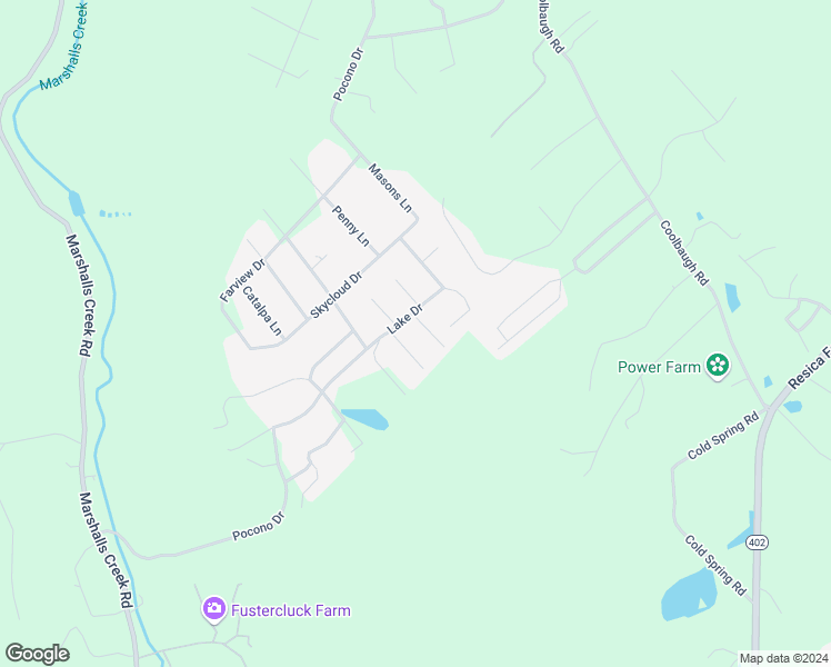 map of restaurants, bars, coffee shops, grocery stores, and more near 2208 Linden Lane in East Stroudsburg