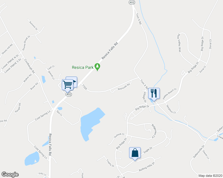 map of restaurants, bars, coffee shops, grocery stores, and more near 104 Gravel Ridge Road in East Stroudsburg