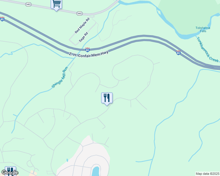 map of restaurants, bars, coffee shops, grocery stores, and more near Barni Lane in Lake Harmony