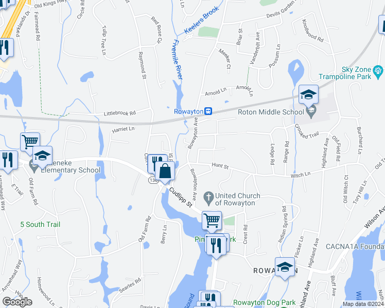 map of restaurants, bars, coffee shops, grocery stores, and more near 264 Rowayton Avenue in Norwalk