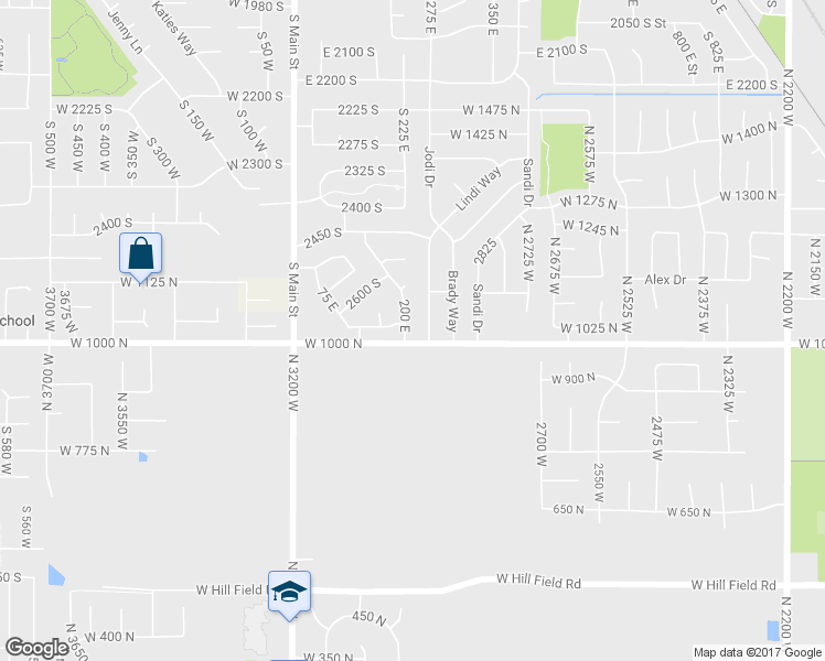 map of restaurants, bars, coffee shops, grocery stores, and more near 2681 200 East in Clearfield