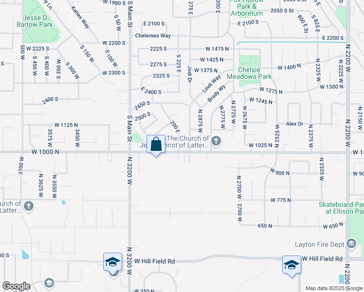 map of restaurants, bars, coffee shops, grocery stores, and more near 2681 200 East in Clearfield