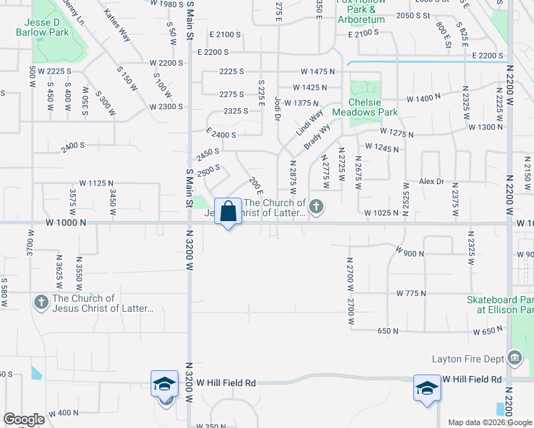map of restaurants, bars, coffee shops, grocery stores, and more near 2681 200 East in Layton