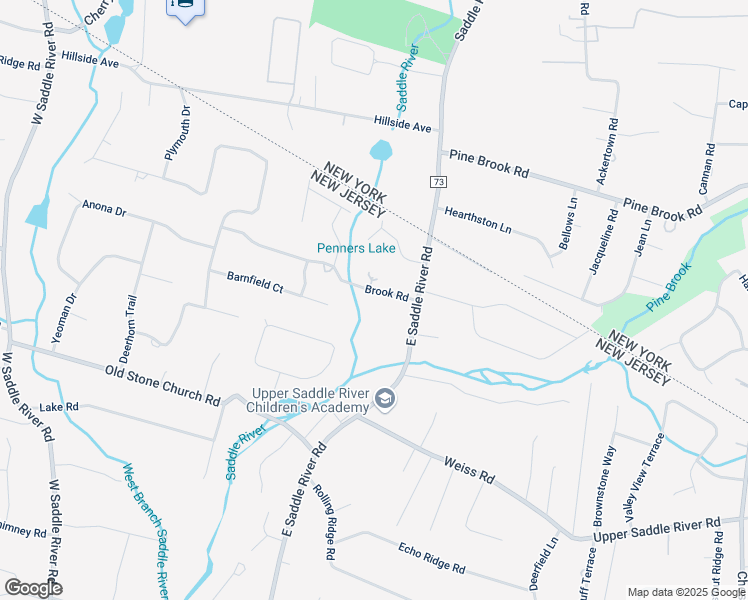 map of restaurants, bars, coffee shops, grocery stores, and more near 12 Brook Road in Upper Saddle River