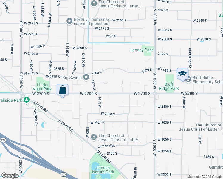 map of restaurants, bars, coffee shops, grocery stores, and more near 1303 West 2700 South in Syracuse