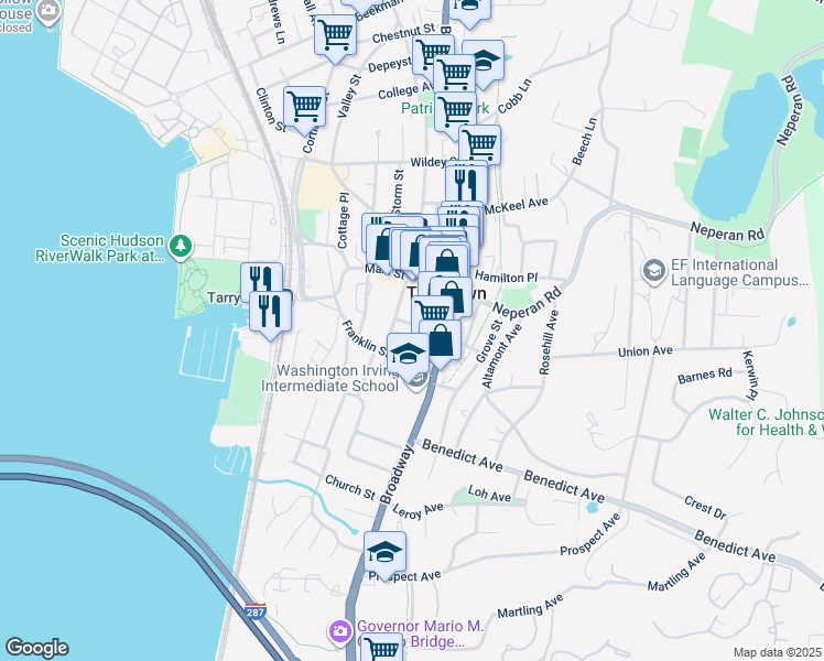 map of restaurants, bars, coffee shops, grocery stores, and more near 57 John Street in Tarrytown