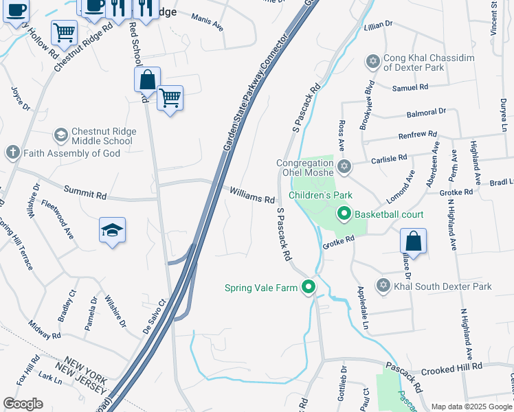 map of restaurants, bars, coffee shops, grocery stores, and more near 69 Williams Road in Spring Valley