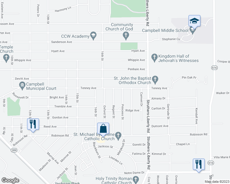 map of restaurants, bars, coffee shops, grocery stores, and more near 161 Regent Street in Campbell