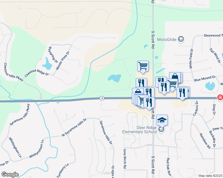 map of restaurants, bars, coffee shops, grocery stores, and more near 10618 Summerhill Place in Fort Wayne