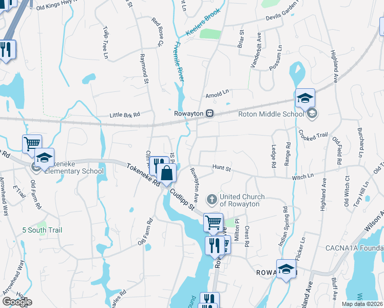 map of restaurants, bars, coffee shops, grocery stores, and more near 2 Jacob Street in Norwalk