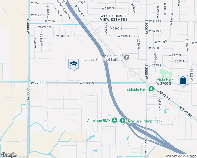 map of restaurants, bars, coffee shops, grocery stores, and more near 2663 South 2430 West in Syracuse