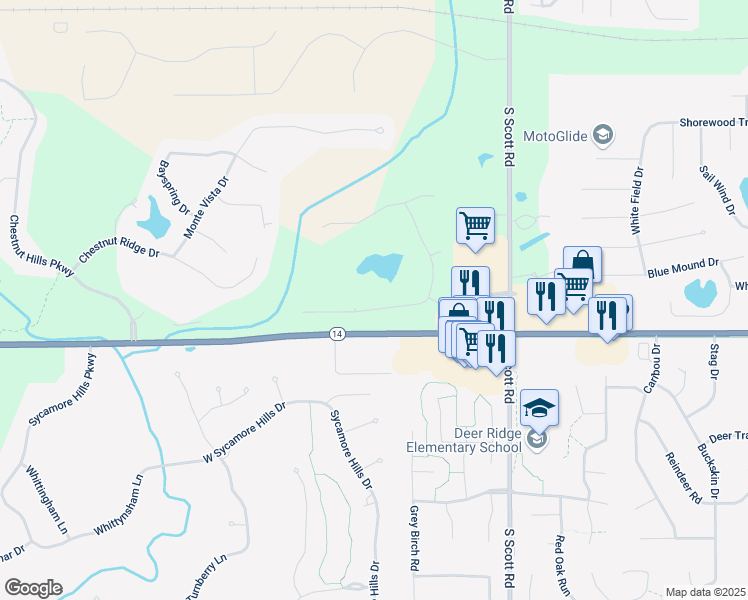 map of restaurants, bars, coffee shops, grocery stores, and more near 10618 Summerhill Place in Fort Wayne