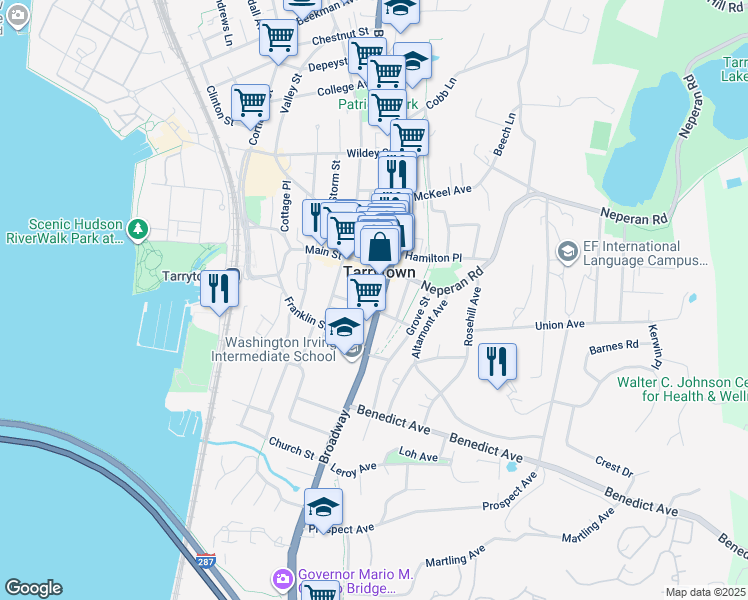 map of restaurants, bars, coffee shops, grocery stores, and more near in Tarrytown