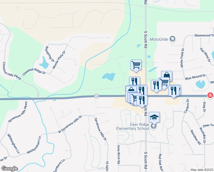 map of restaurants, bars, coffee shops, grocery stores, and more near 10618 Summerhill Place in Fort Wayne