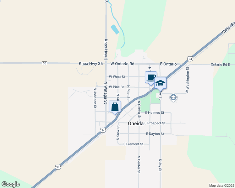 map of restaurants, bars, coffee shops, grocery stores, and more near 334 North Knox Street in Oneida