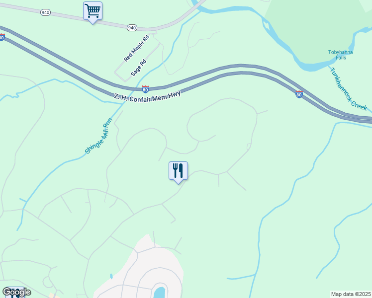 map of restaurants, bars, coffee shops, grocery stores, and more near Barni Lane in Lake Harmony
