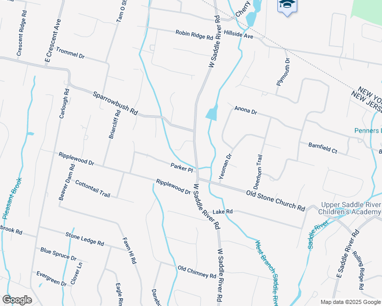 map of restaurants, bars, coffee shops, grocery stores, and more near 517 West Saddle River Road in Upper Saddle River