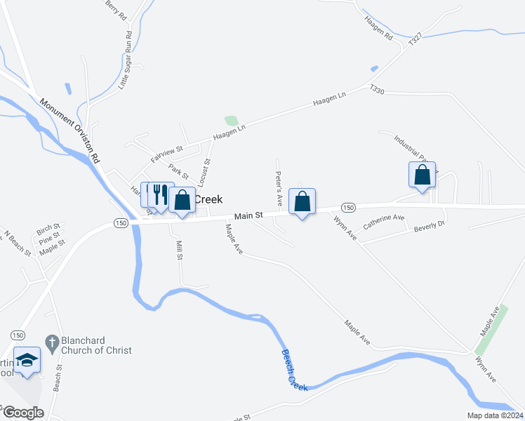 map of restaurants, bars, coffee shops, grocery stores, and more near 209 Main Street in Beech Creek