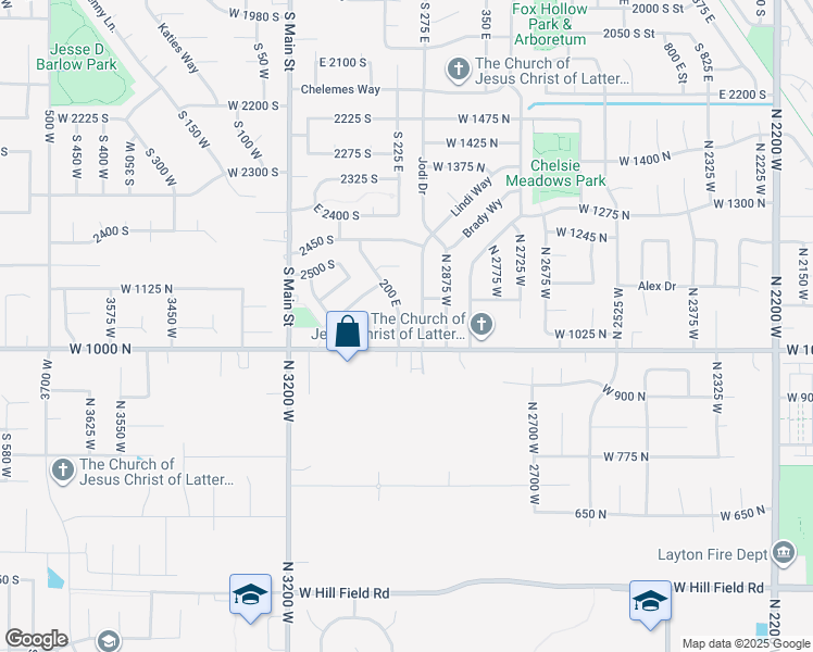 map of restaurants, bars, coffee shops, grocery stores, and more near 2665 200 East in Clearfield