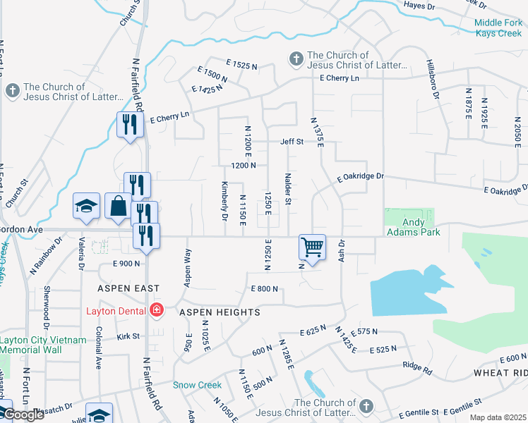map of restaurants, bars, coffee shops, grocery stores, and more near 1101 Nayon Drive in Layton