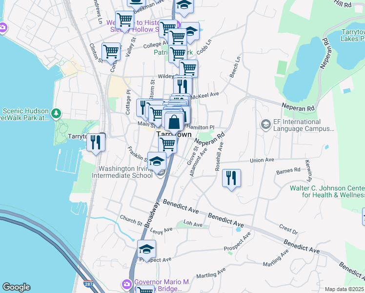 map of restaurants, bars, coffee shops, grocery stores, and more near in Tarrytown