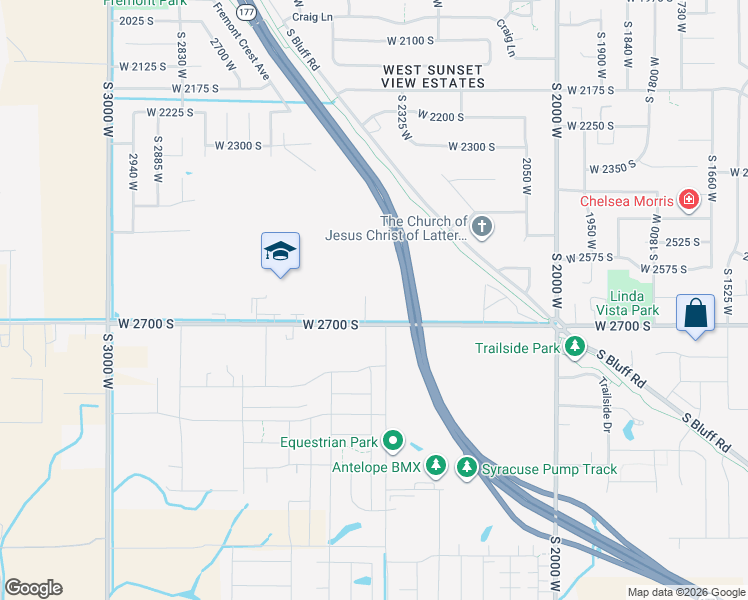 map of restaurants, bars, coffee shops, grocery stores, and more near 2653 South 2430 West in Syracuse