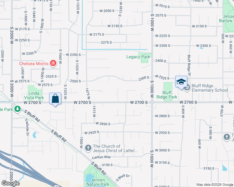 map of restaurants, bars, coffee shops, grocery stores, and more near 1272 West 2700 South in Syracuse