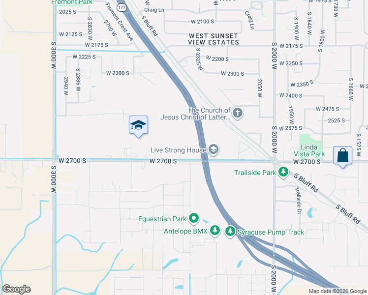 map of restaurants, bars, coffee shops, grocery stores, and more near 2613 South 2430 West in Syracuse