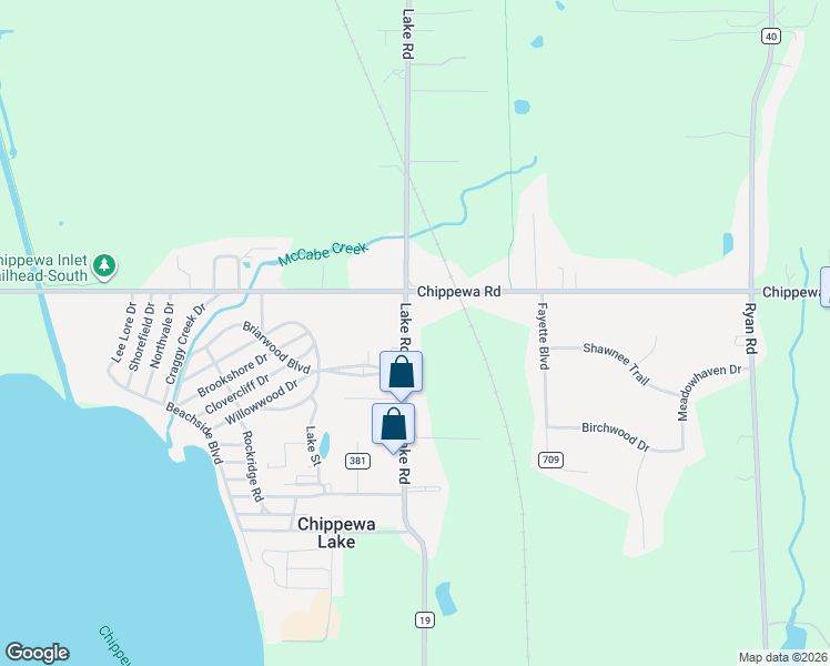 map of restaurants, bars, coffee shops, grocery stores, and more near 585 Lake Road in Chippewa Lake