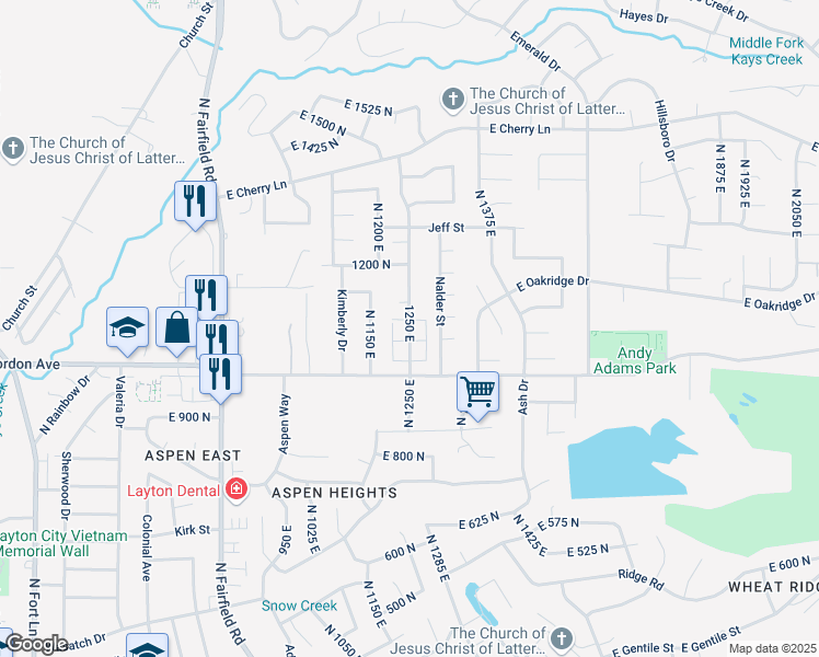 map of restaurants, bars, coffee shops, grocery stores, and more near 1101 Nayon Drive in Layton