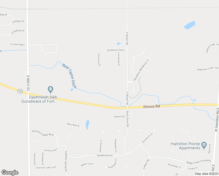 map of restaurants, bars, coffee shops, grocery stores, and more near 13708 Illinois Road in Fort Wayne