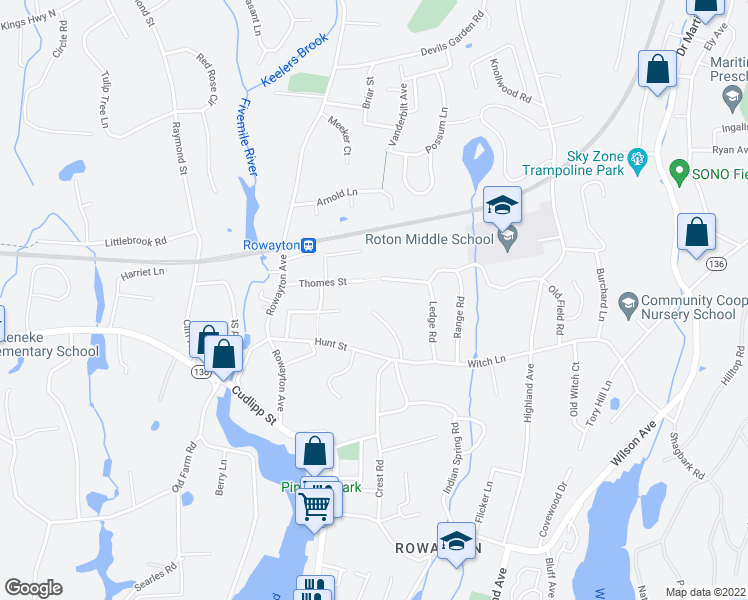 map of restaurants, bars, coffee shops, grocery stores, and more near 12 Little Brook Road in Norwalk