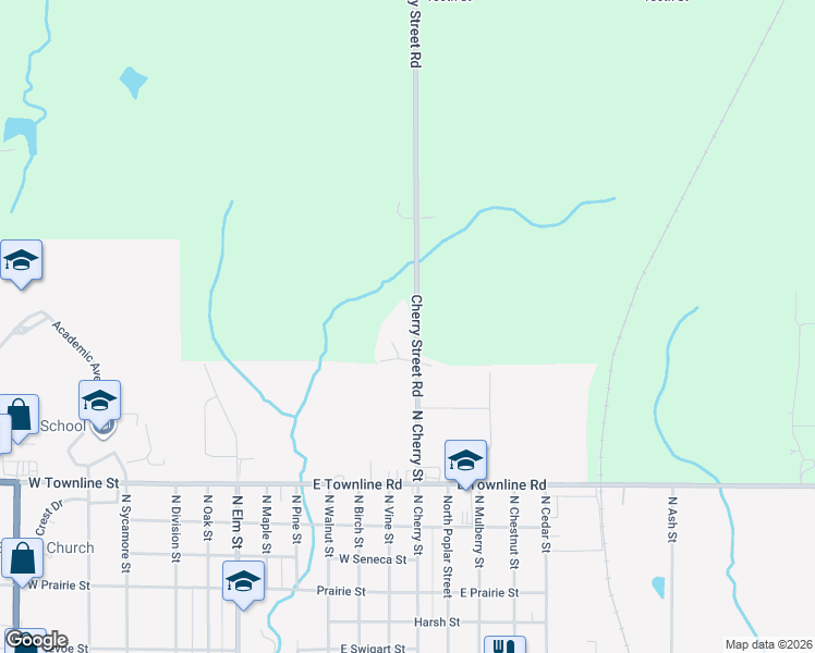 map of restaurants, bars, coffee shops, grocery stores, and more near 1501-1599 Cherry Street Road in Creston