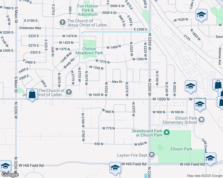 map of restaurants, bars, coffee shops, grocery stores, and more near 1071 Jamie-Matt Circle in Layton