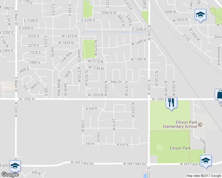 map of restaurants, bars, coffee shops, grocery stores, and more near 1071 Jamie-Matt Circle in Layton