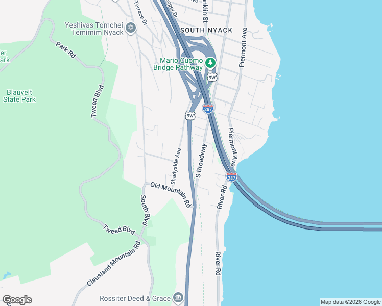 map of restaurants, bars, coffee shops, grocery stores, and more near 1159 Hillside Avenue in Nyack