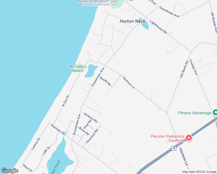 map of restaurants, bars, coffee shops, grocery stores, and more near 135 Booth Road in Southold