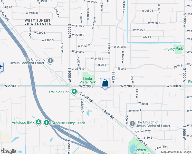 map of restaurants, bars, coffee shops, grocery stores, and more near 1784 West 2640 South in Syracuse